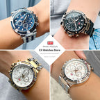 Mini foco analógico vestido de quartzo relógio masculino prata azul pulseira de aço inoxidável cronógrafo relógio de pulso luminoso com data 24 horas 0470