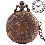 Luxo prata escudo coroa padrão relógio de bolso de quartzo moda colar pingente corrente jóias presente steampunk relógio para homem