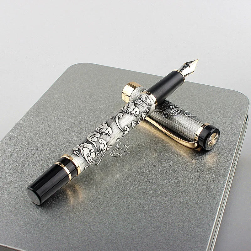 Jinhao-Caneta-tinteiro Escultura em Metal, Textura Dragão, Escrita Comercial, Canetas Caligrafia, Escritório, Papelaria Escolar, Tinta Caneta, Luxo