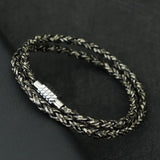 Noter minimalista masculino pulseira artesanal de couro trançado braclet homme aço inoxidável magentic fecho lazer acessórios pulsera