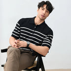 2025 verão masculino respirável listrado contraste painel polo camisa de alta qualidade casual manga curta malha camiseta topo roupas masculinas