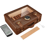 Humidor de charutos, caixa de umidificador de viagem com tampo de vidro, medidor de higrômetro de umidificador, caixa de charuto forro de madeira de cedro até 50 peças