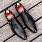 Sapato liso Oxford de couro genuíno masculino, preto, azul, padrão crocodilo, artesanal, sapatos formais, casamento, negócio, verão