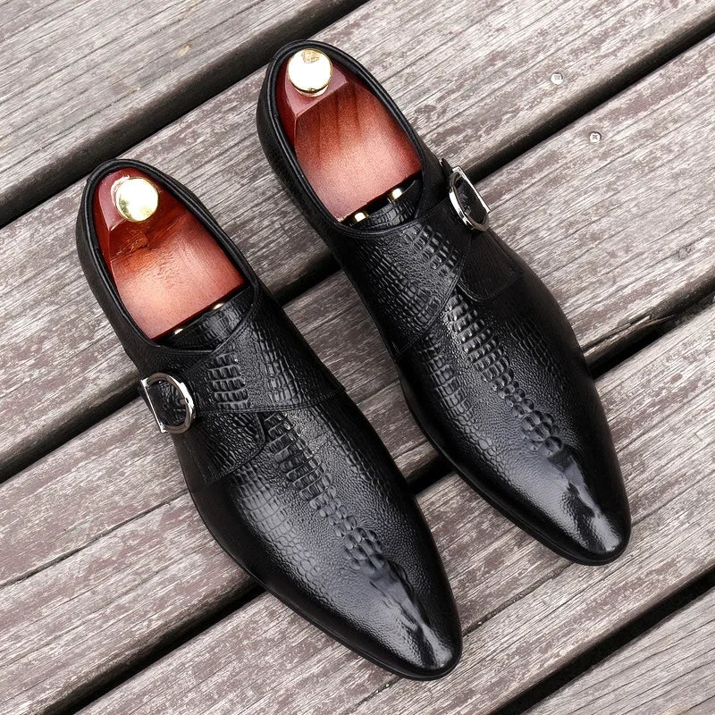 Sapato liso Oxford de couro genuíno masculino, preto, azul, padrão crocodilo, artesanal, sapatos formais, casamento, negócio, verão