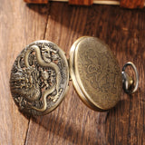 Bronze Vintage Ancient Dragon Design Quartz Pocket Watch Steampunk Analógico FOB Pocket Chain Presente Homens Mulheres Colar Pingente Relógio