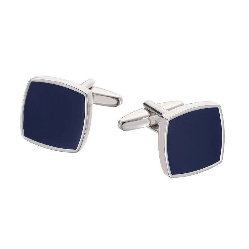 Abotoaduras de esmalte azul quadrado para homens, camisa francesa, material de cobre, acessórios para casamento, moda, atacado