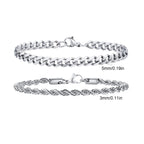 2 peças pulseiras de corrente masculina, corrente de corda torcida de aço inoxidável cor preta dourada prateada, presente de pulseira de corrente cubana da moda