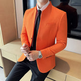 Waffle novo chinês gola alta terno casacos masculino fino ajuste negócios casual moda ternos jaqueta formal social baile de formatura festa smoking