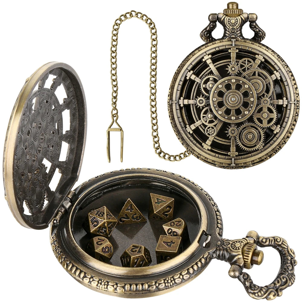 Steampunk Roda Dice Cover Design, Retro Cinza Steampunk Gear, Pingente Relógio de Bolso Caso, Acessório Relógio, Arte Presentes Colecionáveis, 38cm