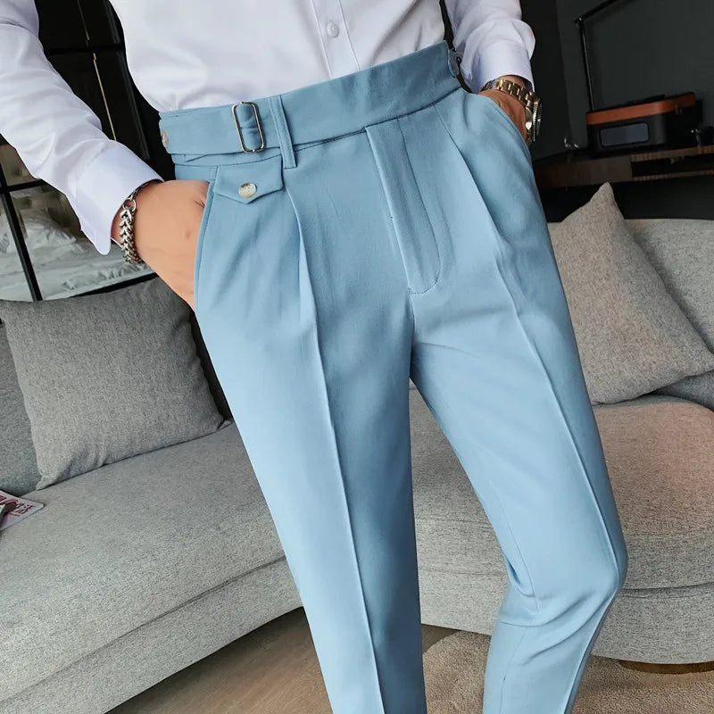 Calça de terno de cintura alta monocromática estilo britânico masculina, calça formal de negócios, calça escritório casual fina, alta qualidade, nova, 2022