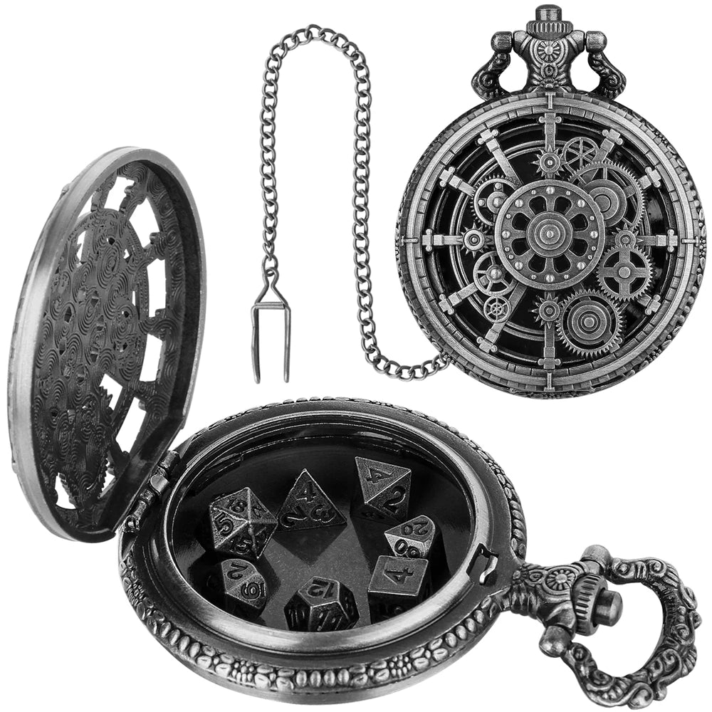 Steampunk Roda Dice Cover Design, Retro Cinza Steampunk Gear, Pingente Relógio de Bolso Caso, Acessório Relógio, Arte Presentes Colecionáveis, 38cm