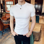 Camiseta bordada de luxo masculina, manga curta, slim fit, T elástica apertada, pulôver, camiseta casual de fitness, alta qualidade, verão, 2022