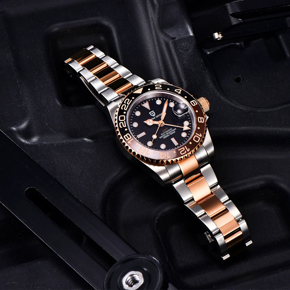 Pagani design 40mm nh34 relógio mecânico totalmente automático masculino luxo vidro safira 40mm cerâmica gmt relógio 100m à prova dwaterproof água