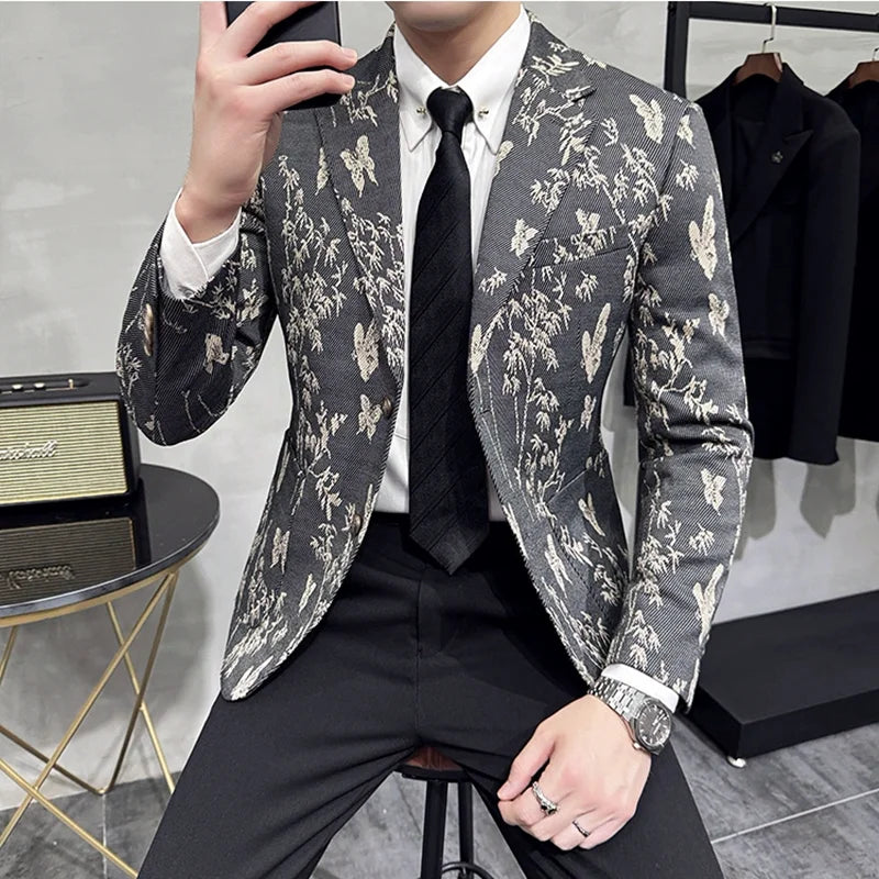 Blazer Masculino de Luxo Slim Fit Estampado - Elegância e Estilo para Toda Ocasião