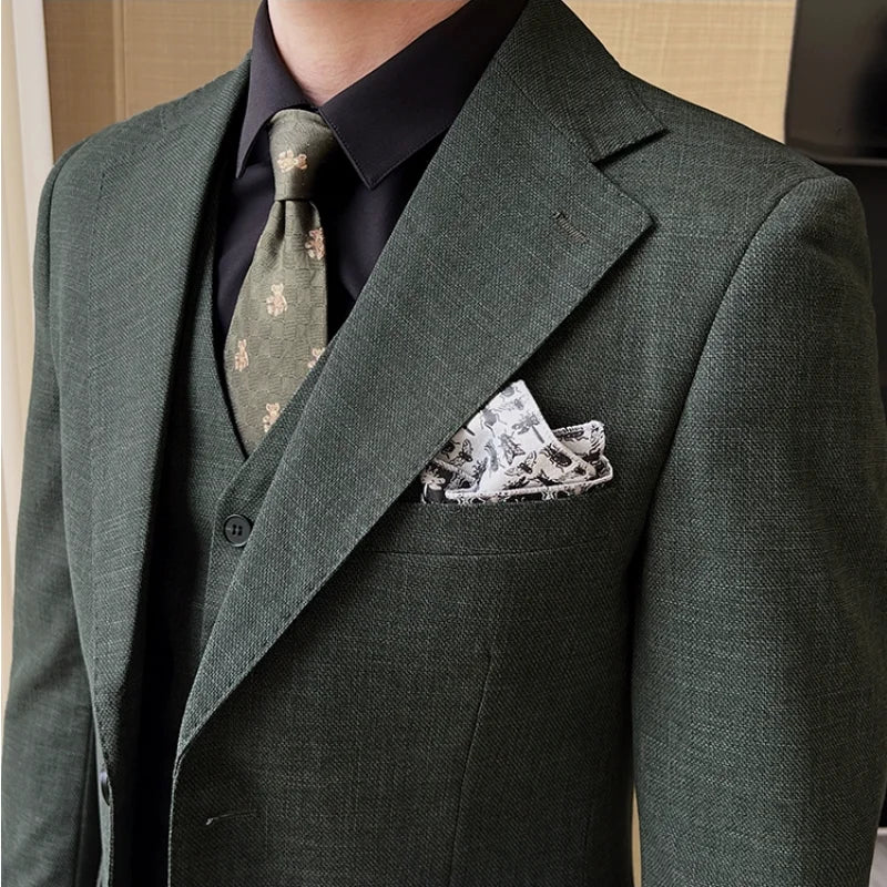 Smoking formal de luxo masculino, jaqueta, colete e calça, terno justo para noivo, casamento, festa de trabalho, high-end, novo, 3 peças, 2022