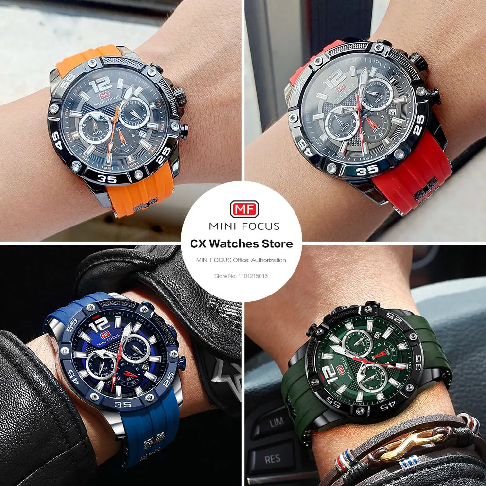 Mini foco laranja relógio para homem militar esporte cronógrafo relógio de pulso de quartzo com pulseira de silicone à prova dwaterproof água luminosa mãos 0349