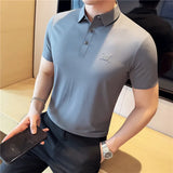 2025 verão novo sem vestígios polos elásticos camisa masculina de alta qualidade casual respirável manga curta camiseta social topos 4xl-m