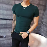 Camiseta de manga curta masculina, simples com gola redonda, slim fit, camiseta casual fitness, roupa sólida, tamanho grande 4XL-M, verão, 2022