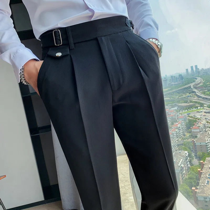 Calça de terno de cintura alta monocromática estilo britânico masculina, calça formal de negócios, calça escritório casual fina, alta qualidade, nova, 2022