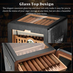 Humidor de charutos, armário de mesa com tampo de vidro, bandeja de cedro espanhol, gaveta de acessórios, 2 umidificadores e higrômetro digital, dia dos pais
