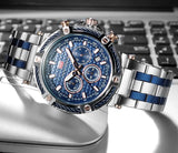 Mini foco analógico vestido de quartzo relógio masculino prata azul pulseira de aço inoxidável cronógrafo relógio de pulso luminoso com data 24 horas 0470