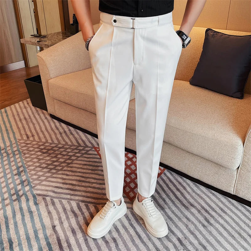 Calça monocromática de cintura alta, terno de negócio, slim fit, casamento formal, vestido social, design de cinto, moda verão, 38-28