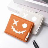 Carteira masculina de couro PU impressa com desenhos animados com vários slots para cartões Slim Funny Expression Design Carteira compacta elegante