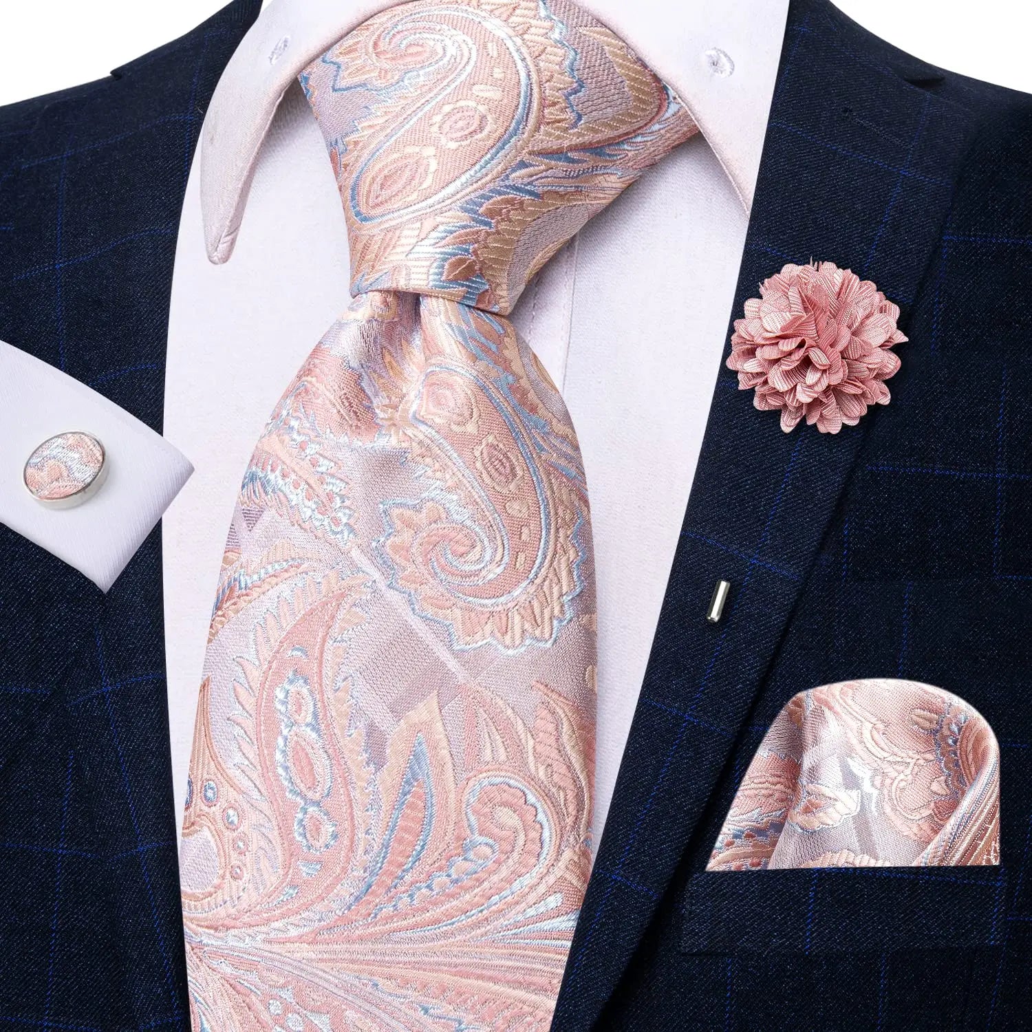Gravata de negócios de seda azul claro sólido 2023 novo hi-tie designer gravata masculina luxo 8.5cm lenço abotoadura broche gravata de casamento para homem