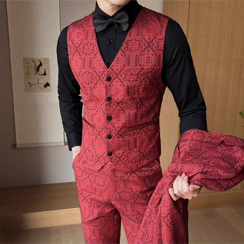 Nova moda jacquard elegante terno masculino 3 peça formal negócios fino ajuste conjuntos casuais masculino noivo festa de casamento smoking ternos de baile