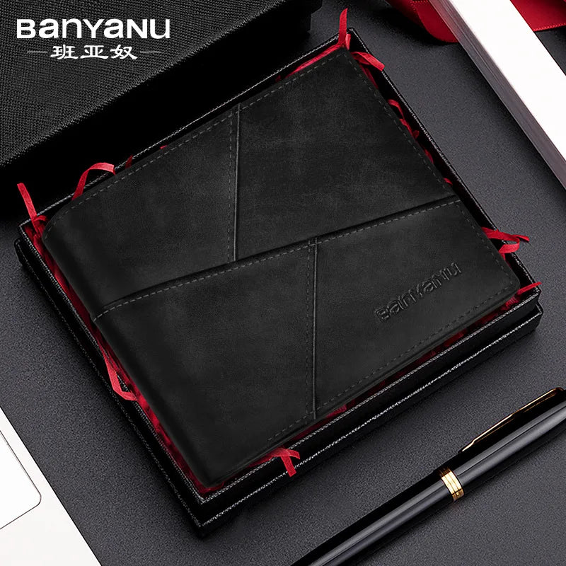 BANYANU-carteira de couro genuíno masculino, RFID, escova anti-roubo, camada superior retro, couro de vaca, curto, bolsa de comércio exterior, novo, 2022
