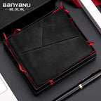 BANYANU-carteira de couro genuíno masculino, RFID, escova anti-roubo, camada superior retro, couro de vaca, curto, bolsa de comércio exterior, novo, 2022