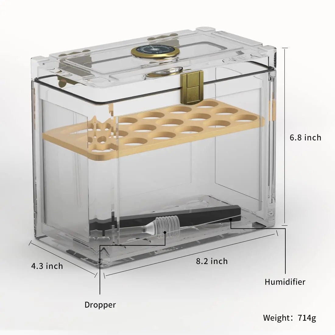 Humidor de charuto acrílico com papel de madeira de cedro, caixa do humidor, higrômetro, estojo do umidificador, acessórios para fumar, ajuste 15-20