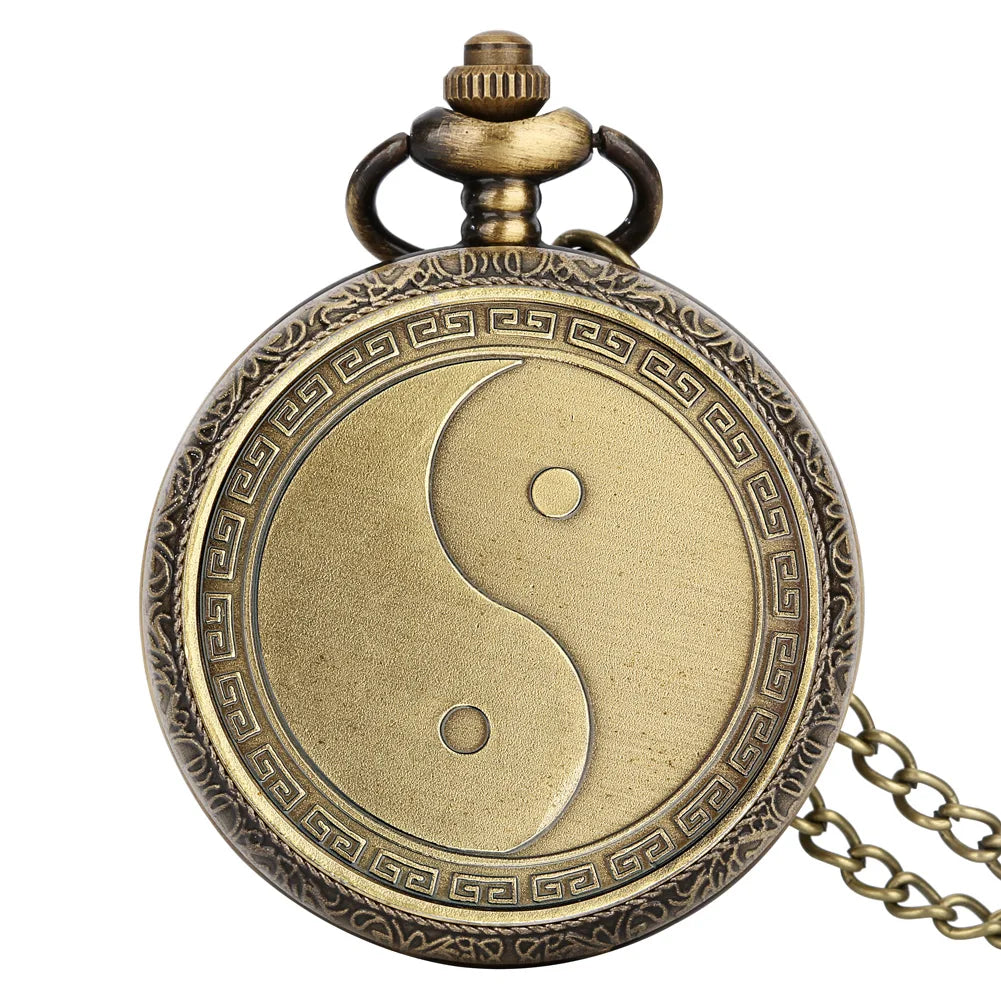 Vintage bronze chinês retro tai chi fofoca banish mau sorte relógio de bolso de quartzo colar pingente melhor amigo amizade jóias