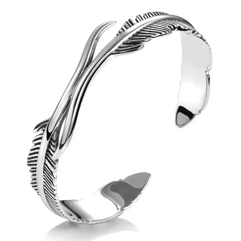 Retro banhado a prata pena aberta pulseira asa manguito b canto masculino e feminino tendência punk jóias casuais presente de aniversário