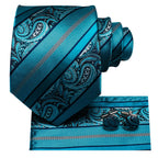 Oi-Tie-gravata azul teal masculina, gravata de alta qualidade, pino de gola dourada, conjunto de abotoaduras sólidas, luxo, novo