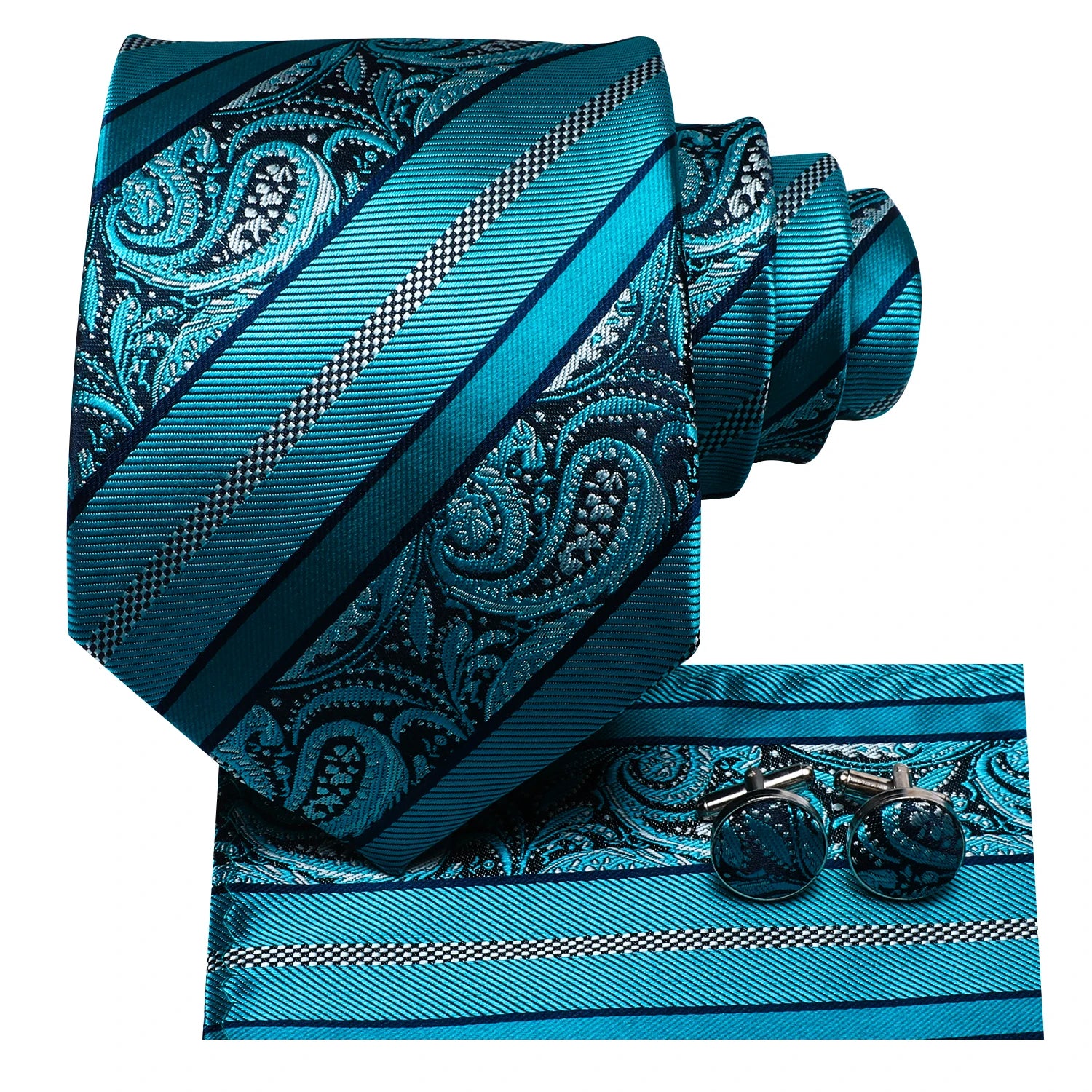 Oi-Tie-gravata azul teal masculina, gravata de alta qualidade, pino de gola dourada, conjunto de abotoaduras sólidas, luxo, novo