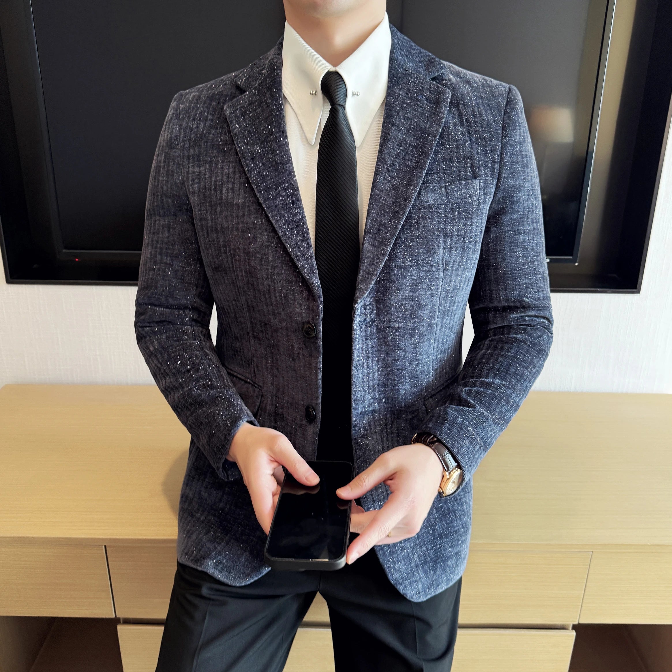 Alta qualidade veludo masculino moda negócios casual terno jaqueta nova cor sólida coreano fino ajuste terno de casamento social blazer 5xl-m