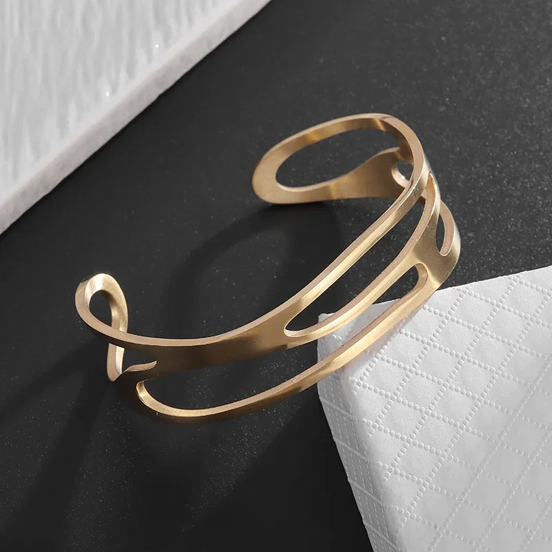 Pulseira de punho simples brilhante de dupla camada de aço inoxidável adequada para homens e mulheres pulseira de punho de duas cores joias de casal