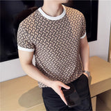 Verão dupla face wear camiseta masculina 2025 nova alta qualidade tripulação pescoço moda versátil casual fino ajuste elasticidade camiseta