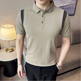 Camisa polo de manga curta emendada masculina 2025 verão de alta qualidade seda gelo fino ajuste casual camiseta topos roupas masculinas 4xl-m