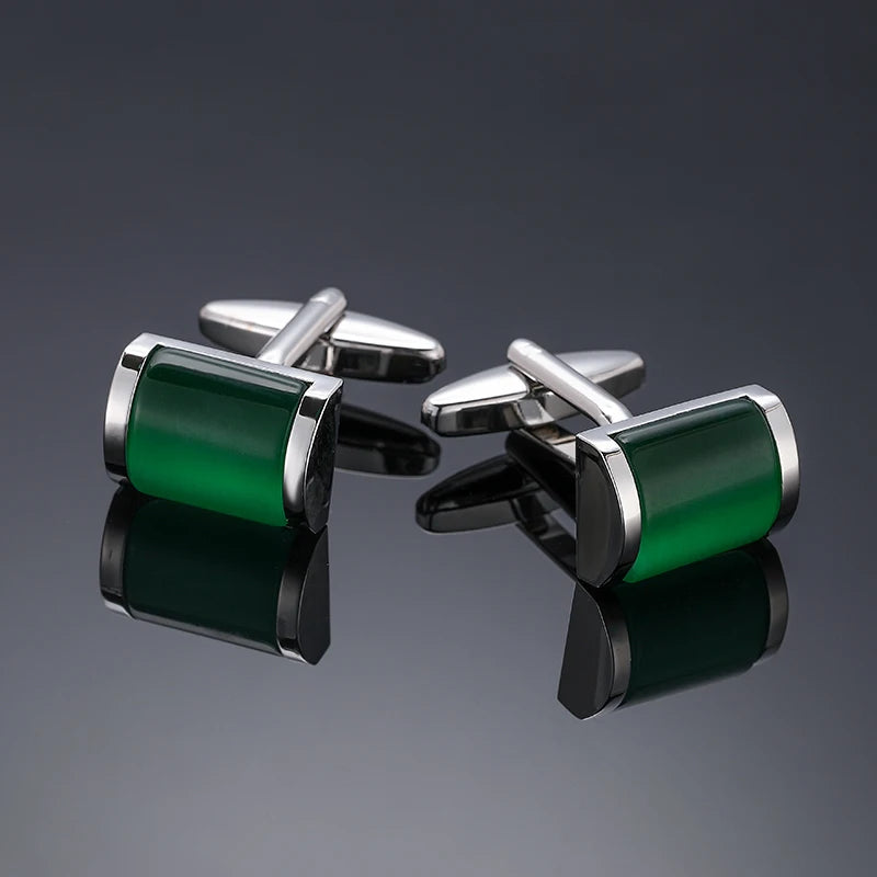Abotoaduras curvas redondas de zircão para homens, acessórios elegantes, camisa francesa, material verde, atacado