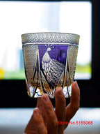 Pavão tela aberta edo kiriko corte manual roxo cristal vidro vinho snifter brandy tumbler rock copos de uísque copo produtos vidreiros