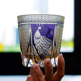 Pavão tela aberta edo kiriko corte manual roxo cristal vidro vinho snifter brandy tumbler rock copos de uísque copo produtos vidreiros