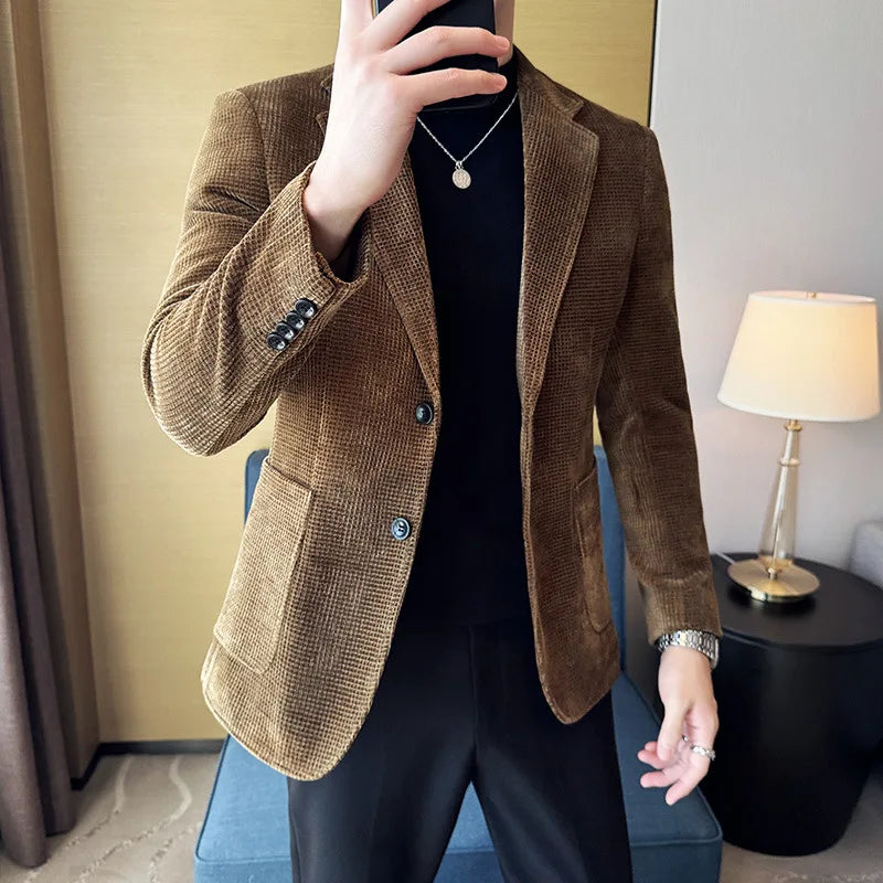 Outono inverno nova chenille veludo terno jaqueta masculina casual negócios moda formal festa casacos tailcoat roupas masculinas 4xl-m