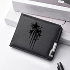 Carteira curta masculina de couro PU casual criativa com estampa de estrela preta adequada para carteira de negócios