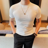 Alta qualidade verão reunindo impressão manga curta camiseta moda masculina fino ajuste em torno do pescoço casual negócios camisetas streetwear 4xl