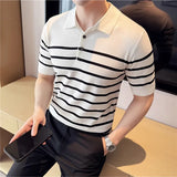 2025 verão masculino respirável listrado contraste painel polo camisa de alta qualidade casual manga curta malha camiseta topo roupas masculinas
