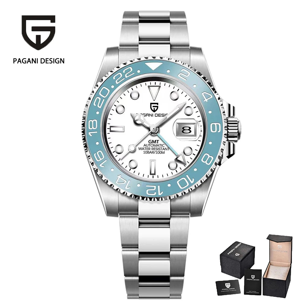 Pagani design 40mm luxo masculino relógio de pulso mecânico aço inoxidável gmt marca superior vidro safira relógios masculinos reloj hombre