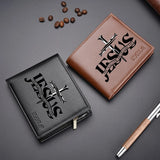 Carteira curta masculina negócios retro jesus padrão multi-slot para cartão zíper moeda bolso carteira masculina de alta qualidade