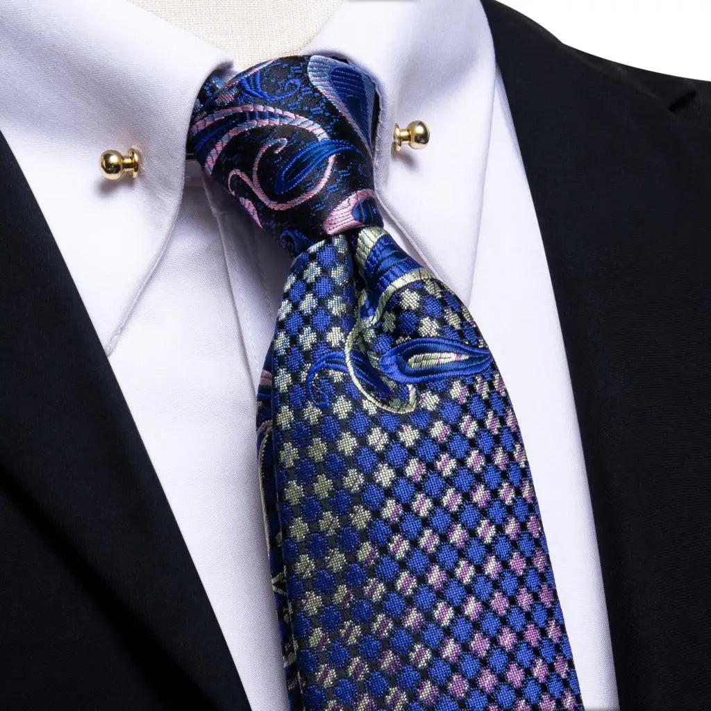Oi-Tie-gravata azul teal masculina, gravata de alta qualidade, pino de gola dourada, conjunto de abotoaduras sólidas, luxo, novo